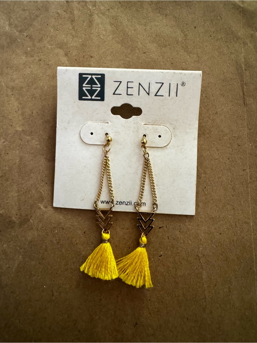 Zenzii Gold Chain Earrings with Yellow Tassels